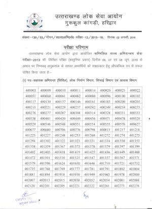 UKPSC Combined State Engineering Services Exam 2013: Interview List