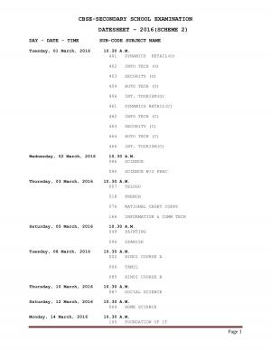 CBSE Class 10 Date Sheet 2016