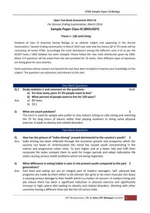 CBSE Class 11th Biology OTBA Study Material 2014
