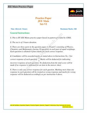 JEE Main Solved Practice Paper Set-VI