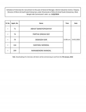 WBPSC Declared Interview Schedule for General Manager Post 2015-16
