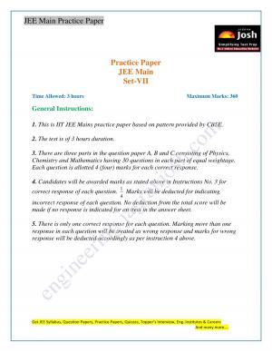 JEE Main Solved Practice Paper Set-VII
