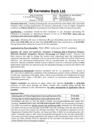 Karnataka Bank Ltd Recruitment 2016 for Officers (Scale-I) Post