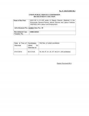 UPSC Declared Interview Schedule for Deputy Director (Medical) Post 2016