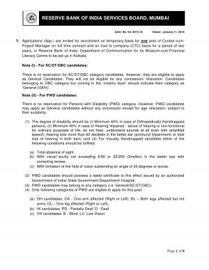 RBI Recruitment 2015 for Curator-cum-Project Manager Post