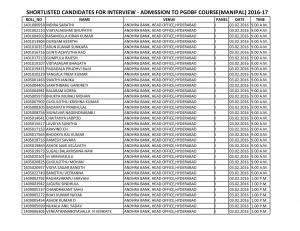 Andhra Bank Declared Interview Schedule for PO (PGDBF Course) Post 2016-17