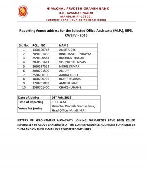 HP Gramin Bank Declared Reporting Venue & Schedule for Office Assistant Posts 2015