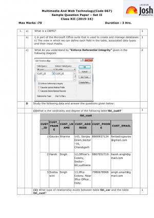 CBSE Class 12 Multimedia and Web Technology Sample Paper: 2016