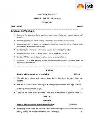 CBSE Class 12 History Sample Paper 2016