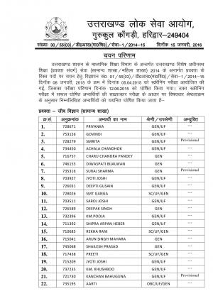 UKPSC Declared Result for Biology Lecturer Exam-2014
