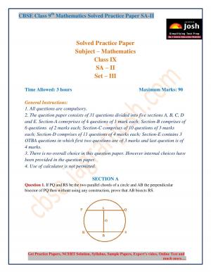 CBSE Class 9 Mathematics Solved Practice Paper SA–II Set–III