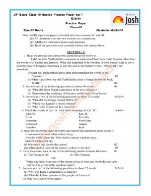 UP Board Class 10th English Practice Paper Set-1