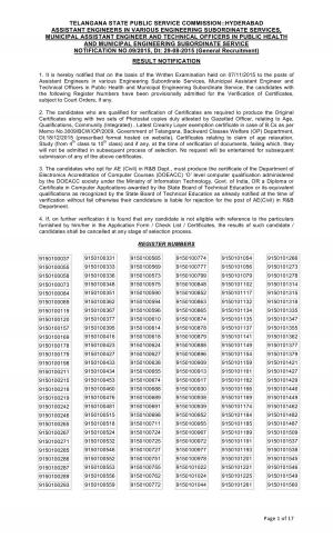 TSPSC Issued Document Verification Schedule for Assistant Engineers Post 2016