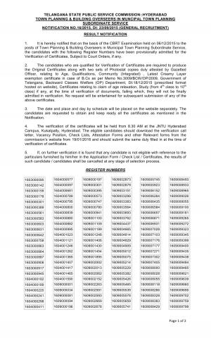 TSPSC Declared Written Exam Result for Town Planning & Building Overseers Post 2016