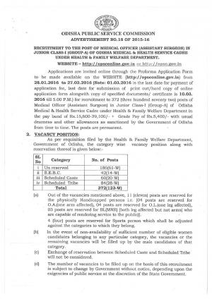 OPSC, Cuttack Recruitment 2016 for 372 Medical Officer (Assistant Surgeon) Posts