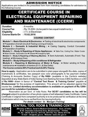CTTC Bhubaneswar Notified Admission for CCERM 2016