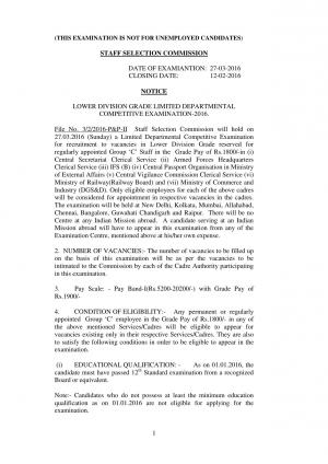 SSC-CR Recruitment 2016 for Lower Division Grade Ltd Departmental Competitive Examination