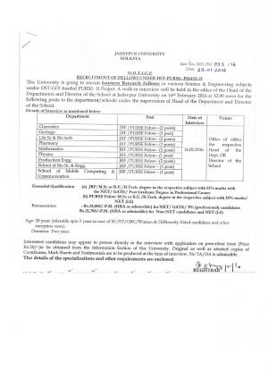 Jadavpur University, Kolkata Recruitment 2016 for 14 Research Fellow Posts