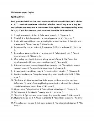 CDS Exam 2016 English Sample Paper