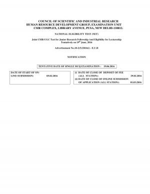 UGC CSIR notified for ugc csir net june 2016 notification