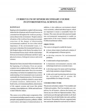 CURRICULUM OF SENIOR SECONDARY COURSE IN ENVIRONMENTAL SCIENCE (333)