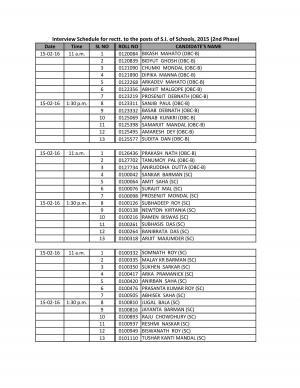 WBPSC Declared Interview Schedule for Sub Inspector of Schools Post 2015-16