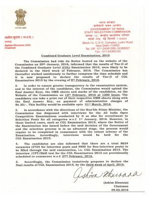 SSC Declared Result for Combined Graduate Level Exam (Tier II) Exam 2015 