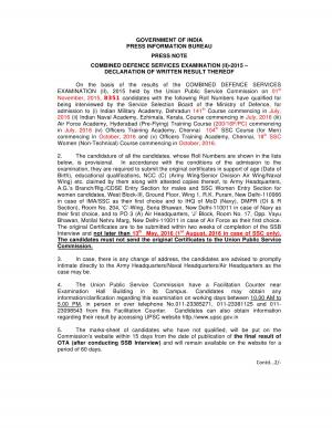 UPSC CDS (II) Exam 2015: Written Exam Result