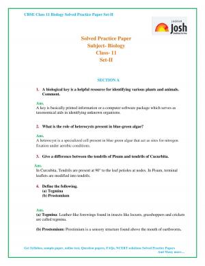 CBSE Class 11th Solved Biology Practice Paper Set-II
