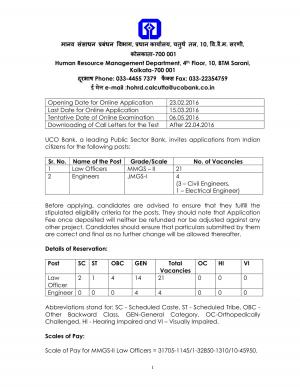 UCO Bank Recruitment 2016 for 25 Law Officer & Engineer Posts