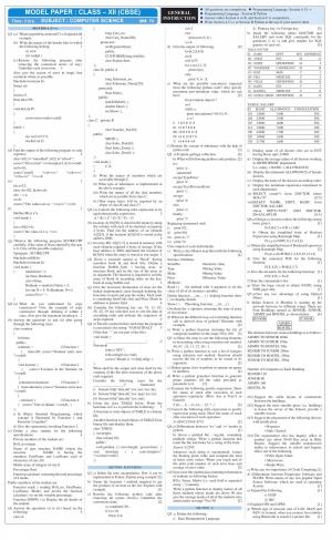 CBSE Class 12 Computer Science 2016 Sample Paper