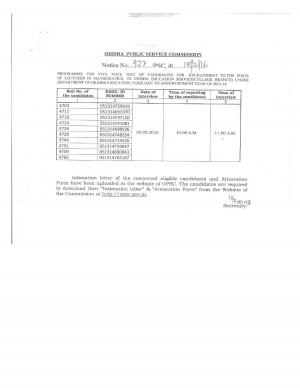 OPSC Declared Viva Voce Test Schedule for Lecturer (Mathematics) Post 2016