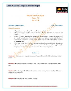 CBSE Class 11 Physics Practice Paper Set VII