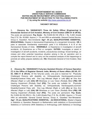 UPSC Recruitment 2016 for 73 Assistant Director & Other Posts