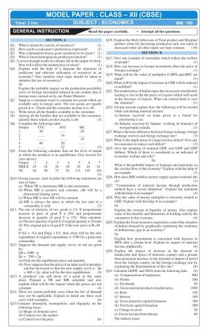 CBSE Class 12 Economics 2016 Sample Paper