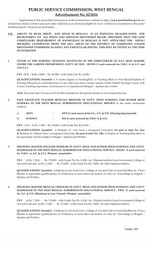 WBPSC Recruitment 2016 for 28 PGT & Other Posts