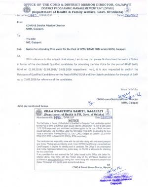 Government of Odisha Announced Viva-Voice Schedule for BPM, BAM and BDM Posts