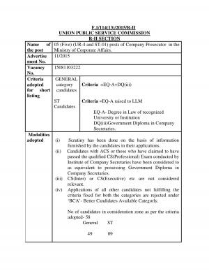 UPSC Declared Interview Schedule for Company Prosecutor Post 2016