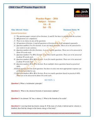 CBSE Class 9 Science Practice Paper SA–II Set–IX