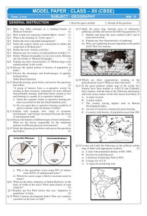 CBSE Class 12 Geography 2016 Sample Paper