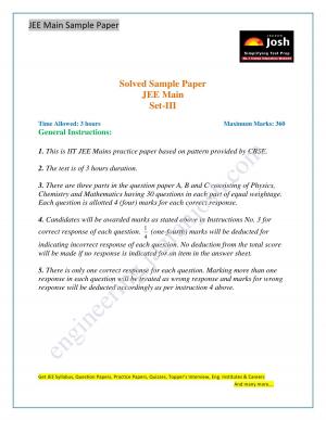 JEE Main Solved Sample Paper Set-III