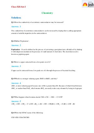 CBSE Class 12th Chemestry Set I solved Question Paper 2012