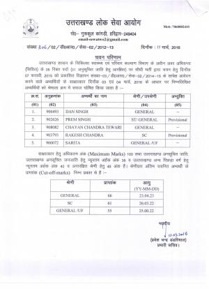 UKPSC Declared Final Result for Junior Engineer (Civil) Post 2016