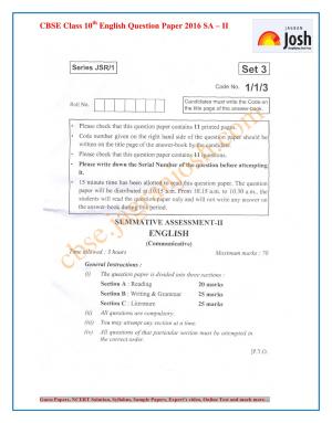 CBSE Class 10 English (Communicative) Question Paper SA‒II 2016