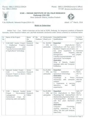 ICAR-IIOPR Recruitment 2016 for 06 Lab Field Assistants and Other Posts