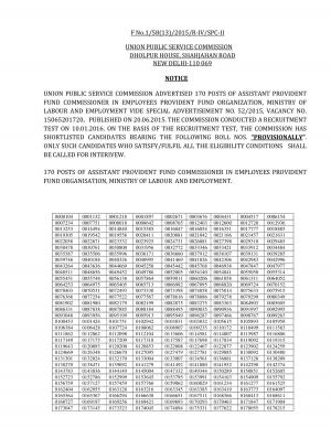 UPSC Declared Result for Assistant Provident Fund Commissioner Post 2016