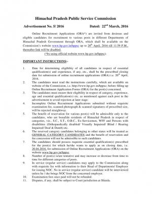 HPPSC Recruitment 2016 for 10 Assistant Research Officer and Other Posts