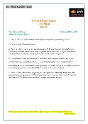 JEE Main Solved Sample Paper Set-IV