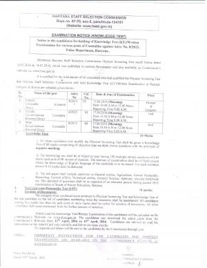 HSSC Declared Written Exam Schedule for Constable (Male/ Female) Posts 2016
