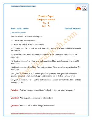 CBSE Class 9 Science Practice Paper SA-I Set-X